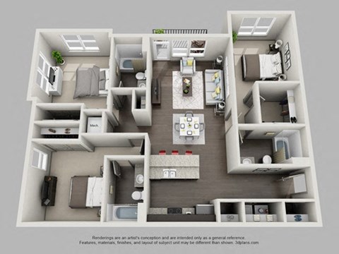 Floor plan for 3 beds, 3 baths, 1433 sqft